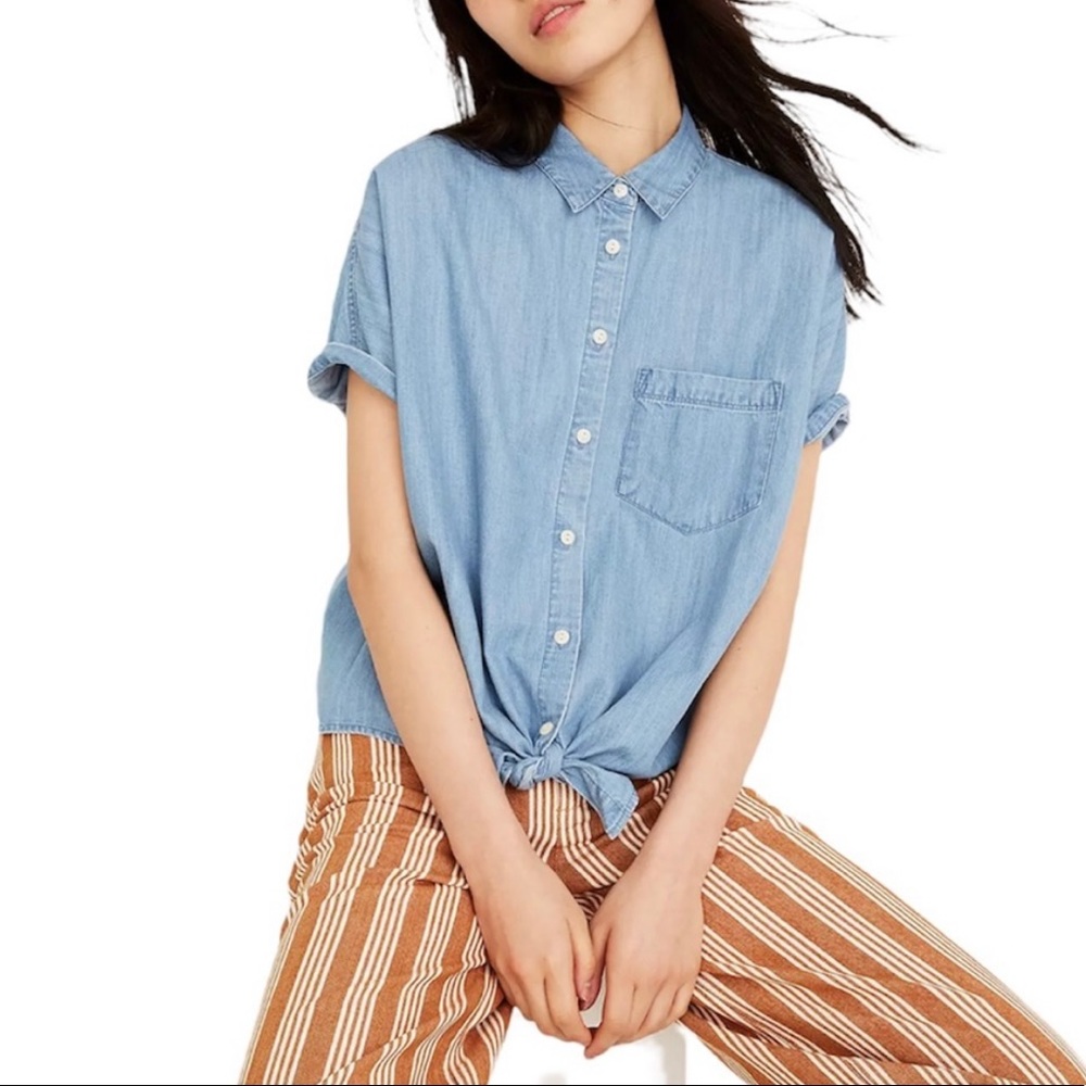 Madewell Denim Tie-Up Short Sleeved Shirt